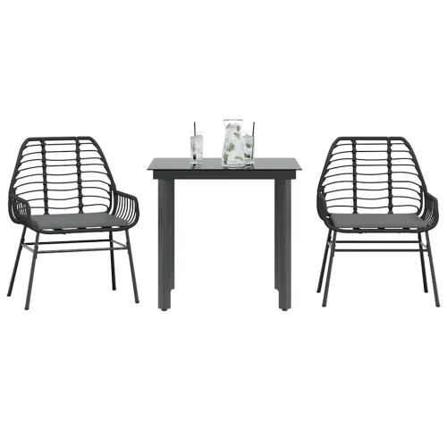Vrtna garnitura - 3-dijelni vrtni blagovaonski set s jastucima od crnog - Crna i tamno siva 80 x 80 x 74 cm 2 Crna i tamno siva Cijena