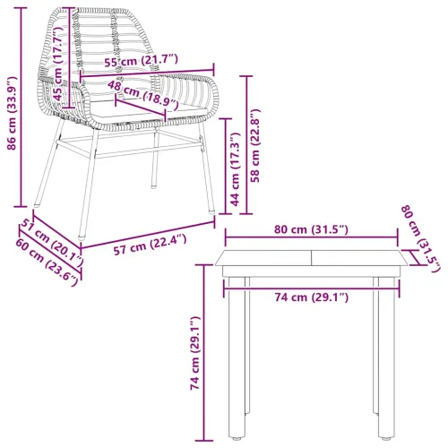 Vrtna garnitura - 3-dijelni vrtni blagovaonski set s jastucima od crnog - Crna i tamno siva 80 x 80 x 74 cm 2 Crna i tamno siva Cijena