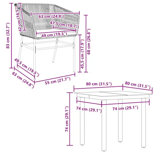 Vrtna garnitura - 5-dijelni vrtni blagovaonski set s jastucima poliratan i staklo - Siva 80 x 80 x 74 cm 4 Siva Cijena