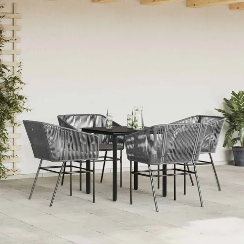 Vrtna garnitura - 5-dijelni vrtni blagovaonski set s jastucima poliratan i staklo - Siva 80 x 80 x 74 cm 4 Siva Cijena
