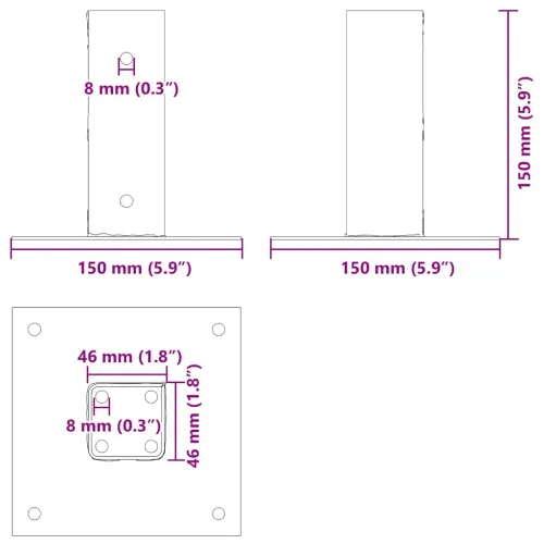 Postolja za stupove kvadratna 4 kom 46x46 mm pocinčani čelik - Srebrno 46 x 46 mm 4 Srebrno Cijena