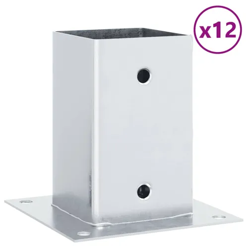 Postolja za stupove kvadratna 12 kom 81x81 mm pocinčani čelik - Srebrno 81 x 81 mm 12 Srebrno Cijena