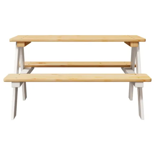 Dječji stol s klupama IRUN bijeli 90x79,5x50cm puno drvo - Bijela 1 Bijela Cijena