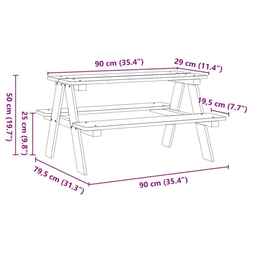 Dječji stol s klupama IRUN bijeli 90x79,5x50cm puno drvo - Bijela 1 Bijela Cijena