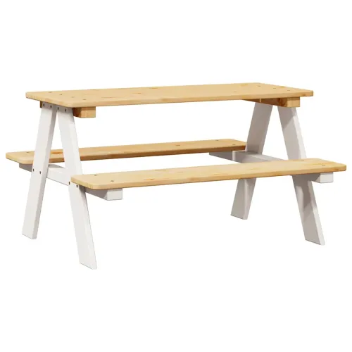 Dječji stol s klupama IRUN bijeli 90x79,5x50cm puno drvo - Bijela 1 Bijela Cijena