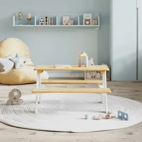 Dječji stol s klupama IRUN bijeli 90x79,5x50cm puno drvo - Bijela 1 Bijela Cijena