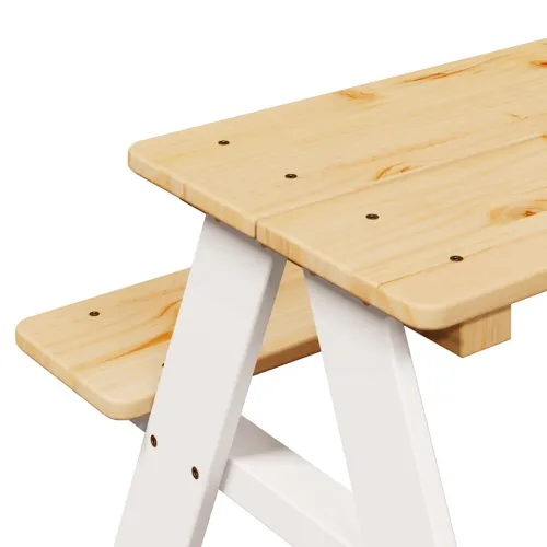 Dječji stol s klupama IRUN bijeli 90x79,5x50cm puno drvo - Bijela 1 Bijela Cijena