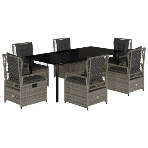 Vrtna garnitura - 7-dijelni vrtni blagovaonski set sivi od poliratana - Siva 200 x 100 x 74 cm 6 Siva Cijena