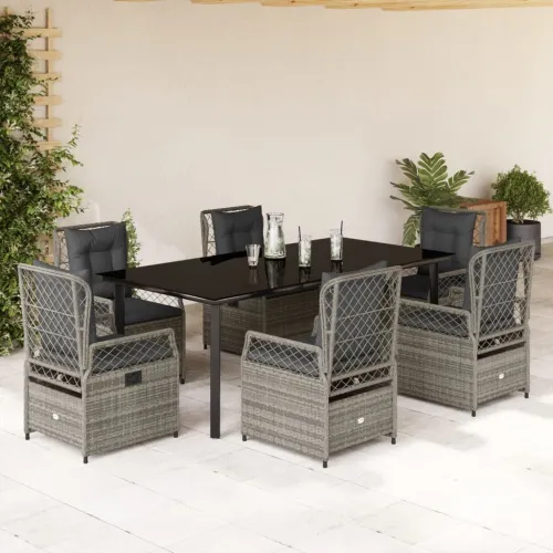 Vrtna garnitura - 7-dijelni vrtni blagovaonski set sivi od poliratana - Siva 200 x 100 x 74 cm 6 Siva Cijena