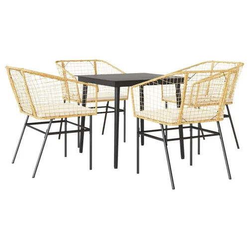 Vrtna garnitura - 5-dijelni vrtni blagovaonski set s jastucima poliratan i staklo - Smeđa i krem 4 80 x 80 x 74 cm Cijena