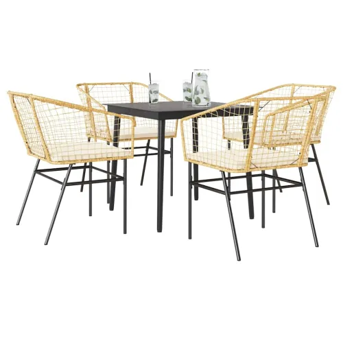 Vrtna garnitura - 5-dijelni vrtni blagovaonski set s jastucima poliratan i staklo - Smeđa i krem 4 80 x 80 x 74 cm Cijena