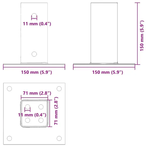 Postolja za stupove kvadratna 4 kom 71x71 mm pocinčani čelik - Srebrno 71 x 71 mm 4 Cijena
