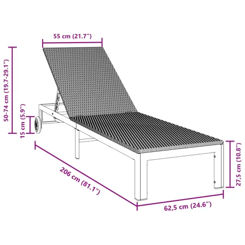 Ležaljka na suncu poliratan Crna - Crna 206 x 62,5 x 74 cm Cijena