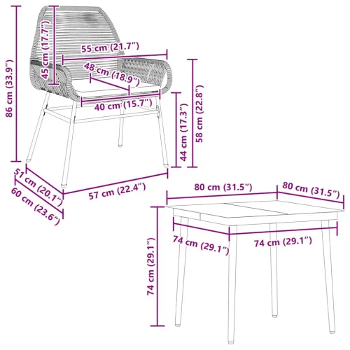 Vrtna garnitura - 5-dijelni vrtni blagovaonski set s jastucima poliratan i staklo - Smeđa 80 x 80 x 74 cm 4 Cijena