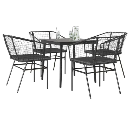 Vrtna garnitura - 5-dijelni vrtni blagovaonski set s jastucima od crnog - Crna i tamno siva 4 80 x 80 x 74 cm Cijena