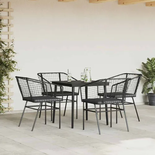 Vrtna garnitura - 5-dijelni vrtni blagovaonski set s jastucima od crnog - Crna i tamno siva 4 80 x 80 x 74 cm Cijena
