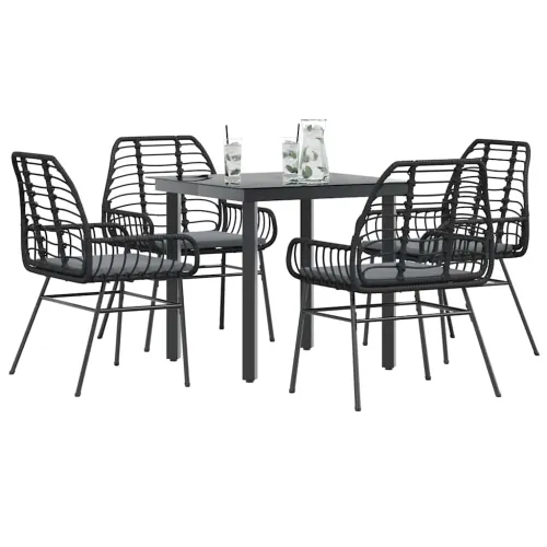Vrtna garnitura - 5-dijelni vrtni blagovaonski set s jastucima od crnog - Crna i tamno siva 80 x 80 x 74 cm 4 Cijena
