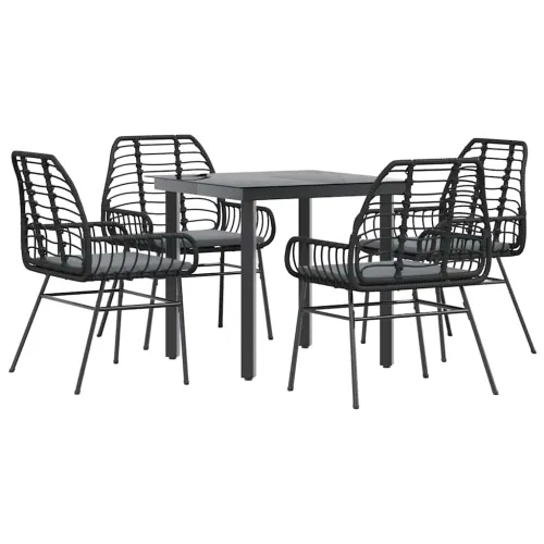 Vrtna garnitura - 5-dijelni vrtni blagovaonski set s jastucima od crnog - Crna i tamno siva 80 x 80 x 74 cm 4 Cijena