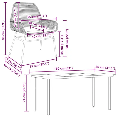 Vrtna garnitura - 7-dijelni vrtni blagovaonski set s jastucima poliratan i staklo - Siva 160 x 80 x 74 cm 6 Cijena