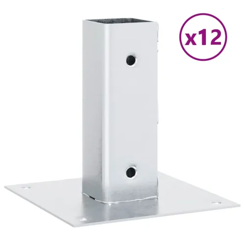 Postolja za stupove kvadratna 12 kom 51x51 mm pocinčani čelik - Srebrno 51 x 51 mm 12 Cijena