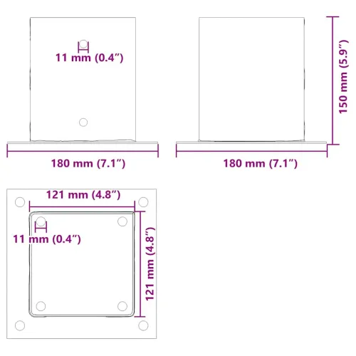 Postolja za stupove kvadratna 12 kom 121x121 mm pocinčani čelik - Srebrno 121 x 121 mm 12 Cijena
