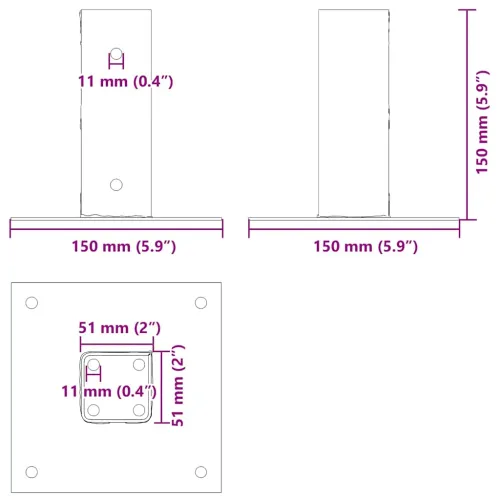 Postolja za stupove kvadratna 4 kom čelik presvučen prahom - Antracit 51 x 51 mm 4 Cijena