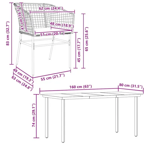 Vrtna garnitura - 5-dijelni vrtni blagovaonski set s jastucima od crnog - Crna i tamno siva 160 x 80 x 74 cm 4 Cijena