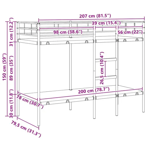 Krevet na kat bez madraca crni 80x200 cm čelik - Crna 80 x 200 cm Cijena