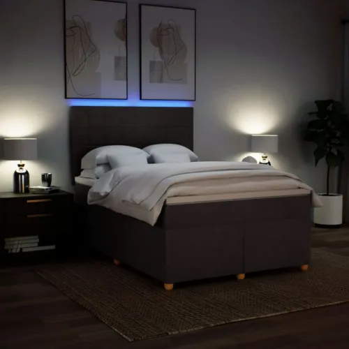 Boxspring - Krevet s oprugama i madracem tamnosmeđi 160x200 cm tkanina - Tamno smeđa 160 x 200 cm Blok s kvadratima Tamno smeđa Cijena