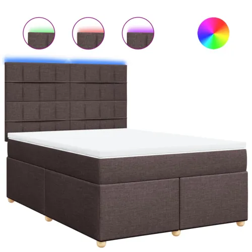 Boxspring - Krevet s oprugama i madracem tamnosmeđi 160x200 cm tkanina - Tamno smeđa 160 x 200 cm Blok s kvadratima Tamno smeđa Cijena