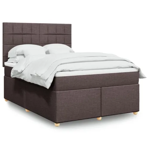 Boxspring - Krevet s oprugama i madracem tamnosmeđi 160x200 cm tkanina - Tamno smeđa 160 x 200 cm Blok s kvadratima Tamno smeđa Cijena