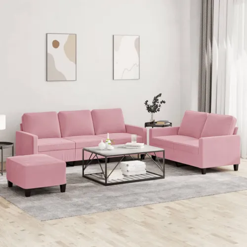 3-dijelni set sofa s jastucima ružičasti baršunasti - Ružičasta Sa naslonom za noge Cijena