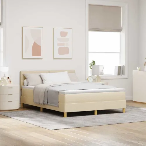 Box spring krevet s jastukom Krema 160 x 200 cm tkanina - Krema 160 x 200 cm Prošiveno gumbima Cijena