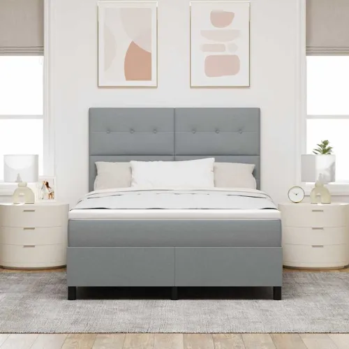 Box spring krevet Svijetlo siva 160 x 200 cm tkanina - Svjetlosiva 160 x 200 cm Prošiveno gumbima Cijena