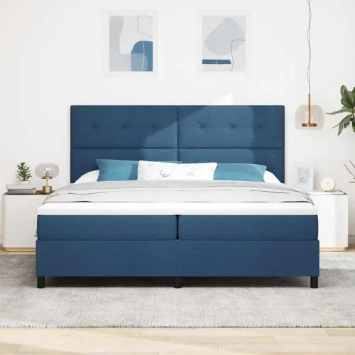 Box spring krevet s uzglavljem Plava 200 x 200 cm tkanina - Plava 200 x 200 cm Prošiveno gumbima Cijena