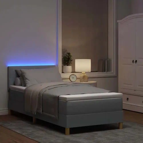 LED Box Spring Krevet Svijetlo siva 100 x 200 cm tkanina - Svjetlosiva 100 x 200 cm Prošiveno gumbima Cijena
