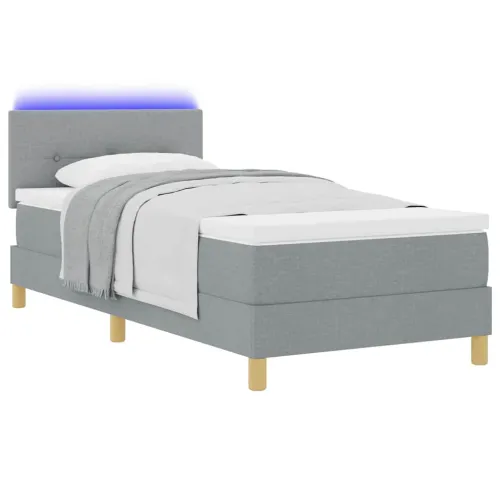 LED Box Spring Krevet Svijetlo siva 100 x 200 cm tkanina - Svjetlosiva 100 x 200 cm Prošiveno gumbima Cijena