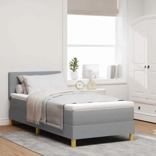 LED Box Spring Krevet Svijetlo siva 100 x 200 cm tkanina - Svjetlosiva 100 x 200 cm Prošiveno gumbima Cijena
