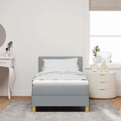 LED Box Spring Krevet Svijetlo siva 100 x 200 cm tkanina - Svjetlosiva 100 x 200 cm Prošiveno gumbima Cijena