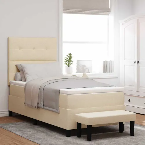 Box spring krevet s uzglavljem Krema 100 x 200 cm tkanina - Krema 100 x 200 cm Prošiveno gumbima Cijena