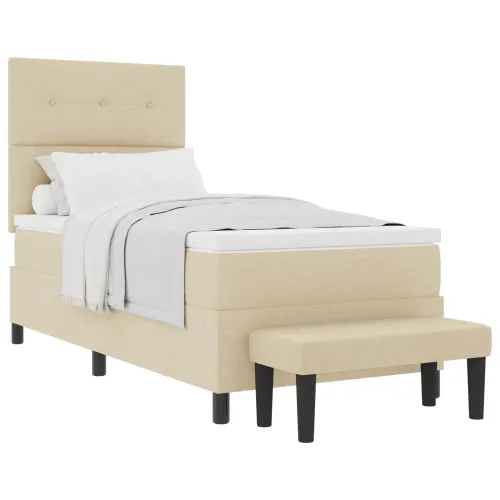 Box spring krevet s uzglavljem Krema 100 x 200 cm tkanina - Krema 100 x 200 cm Prošiveno gumbima Cijena