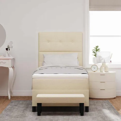 Box spring krevet s uzglavljem Krema 100 x 200 cm tkanina - Krema 100 x 200 cm Prošiveno gumbima Cijena