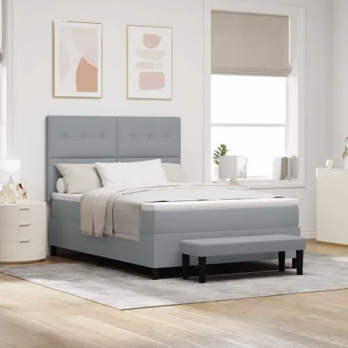 Box spring krevet Svijetlo siva 160 x 200 cm tkanina - Svjetlosiva 160 x 200 cm Prošiveno gumbima Cijena