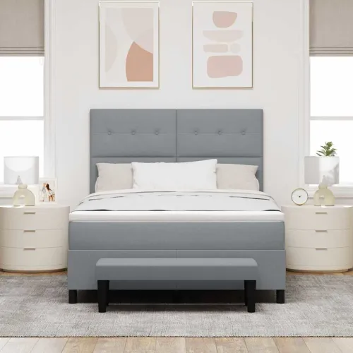 Box spring krevet Svijetlo siva 160 x 200 cm tkanina - Svjetlosiva 160 x 200 cm Prošiveno gumbima Cijena