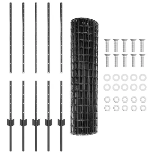Euro ograda s postom 10 x 1 m Čelik premazan PVC-om Siva Mreža - Siva 10 x 1 m ograda (5 x 7,5 cm mreža) Cijena