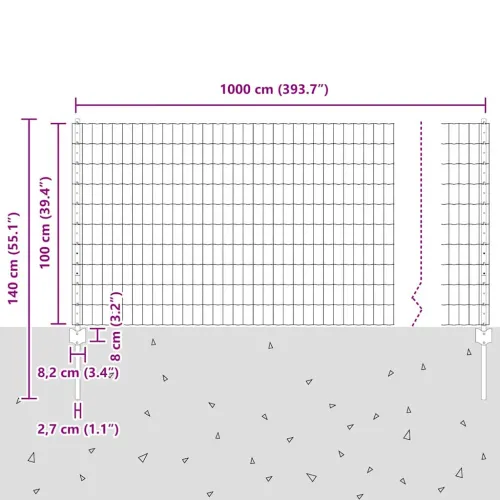 Euro ograda s postom 10 x 1 m Čelik premazan PVC-om Siva Mreža - Siva 10 x 1 m ograda (mreža 5 x 10 cm) Cijena