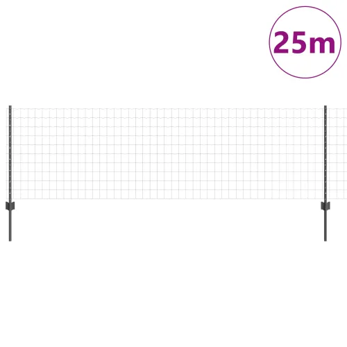 Euro ograda s postom 25 x 0,8 m Čelik premazan PVC-om Siva - Siva 25 x 0,8 m ograda (7,7 x 6,4 cm mreža) Cijena