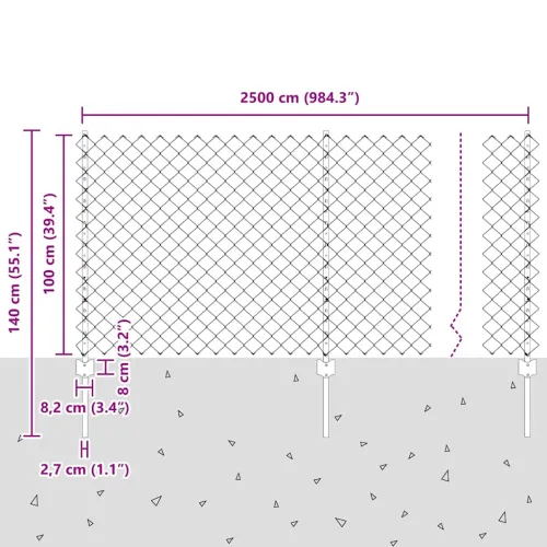 Ograda od lančanih veza s postovima 25 x 1 m Pocinčani čelik - Zelena 25 x 1 m ograda (mreža 6 x 6 cm) Cijena