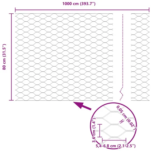 Heksagonalna ograda 0,8 x 10 m Pocinčani čelik Srebrna - 10 x 0,8 m 36 mm Pocinčani čelik Cijena