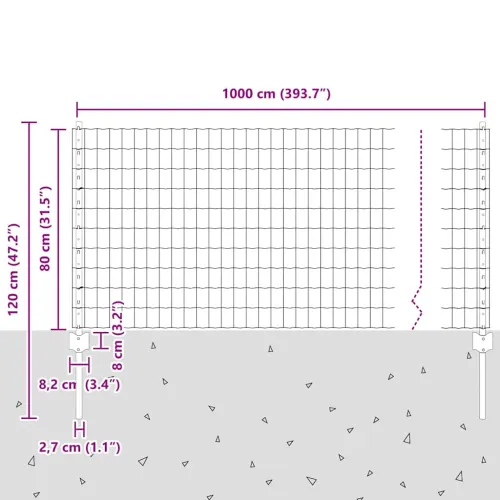 Euro ograda s postom 10 x 0,8 m Čelik premazan PVC-om Siva - Siva Ograda 10 x 0,8 m (mreža 5 x 7,5 cm) Cijena